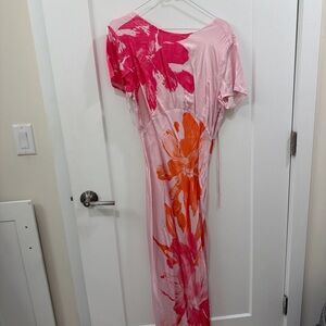 Anthropologie Pink and Orange Floral Maxi Dress
